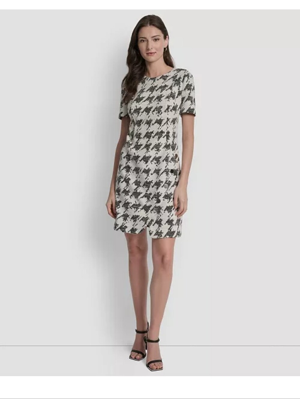 DKNY NWT Plus Size 18W Black White Houndstooth Tweed Shift Dress $149 Cocktail